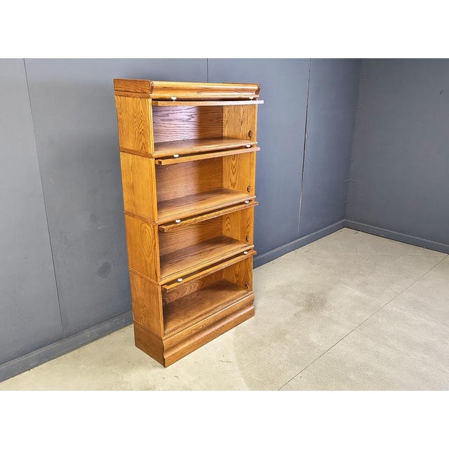 Oak Four Tier Barrister Bookcase with Leaded Glass, 1920 For Sale - Image 3 of 11