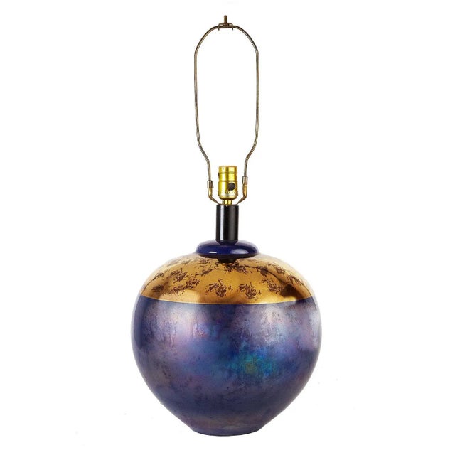 Pair Iridescent Blue Orb Table Lamps by Casual Lamps 1991 For Sale - Image 10 of 11
