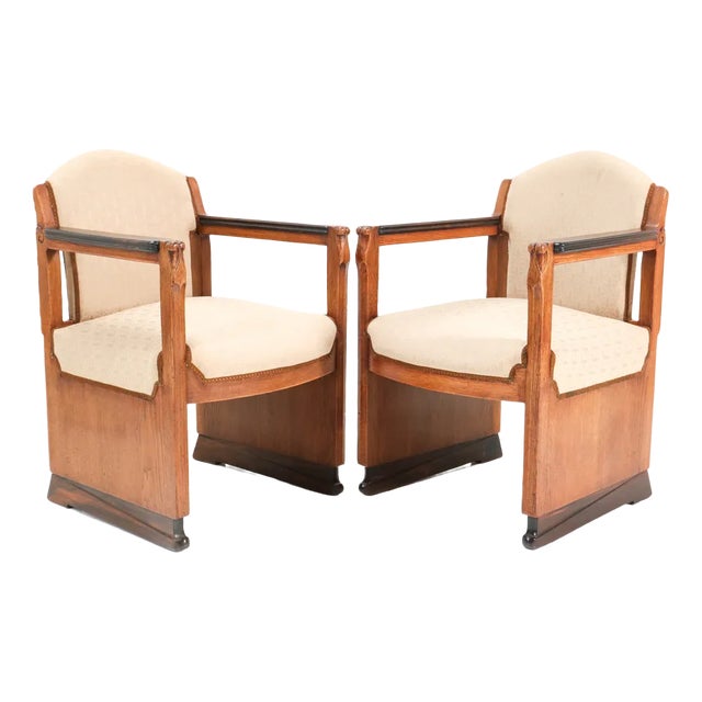 Set of Art Deco Oak Amsterdamse School Armchairs attributed to Hildo Krop for T Woonhuys For Sale
