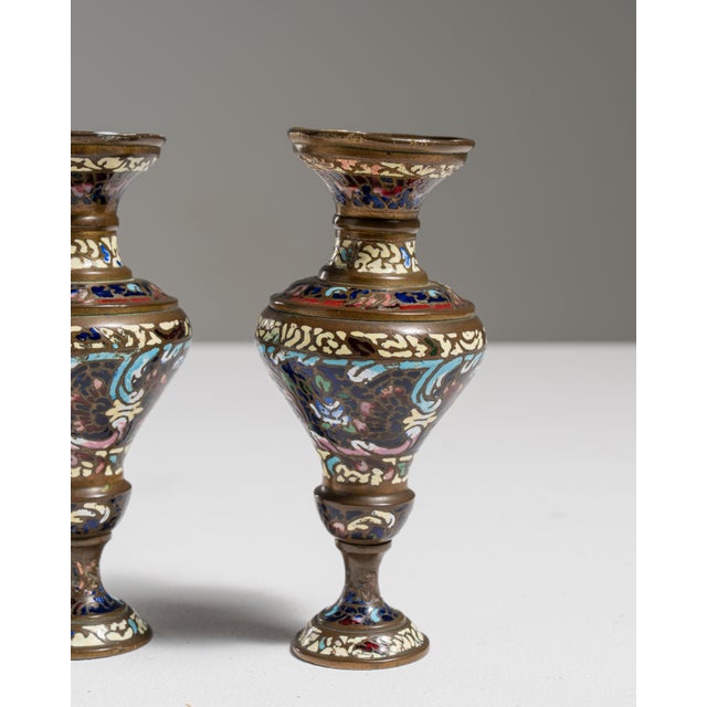 Pair of 20th Century Blue Chinese Cloisonné Vases For Sale - Image 10 of 15