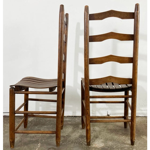 Mid 20th Century Vintage Ladderback Chairs With Slatted Seats, a Pair For Sale - Image 5 of 8