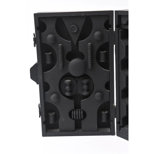 1990s 90's Louise Nevelson Style Dimensional Black Wood Assemblage Box Sculpture SIgned For Sale - Image 5 of 13