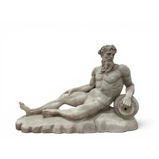 Spectacular pair of monumental marble sculptures, carved in Italian marble and depicting two figures from Greek mythology....