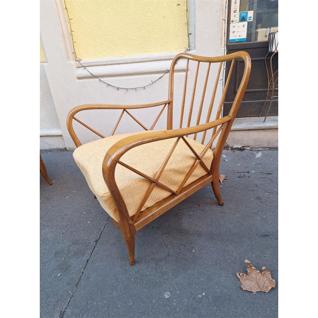 Wood Armchairs in Wood and Yellow Fabric from Paolo Buffa, 1940s, Set of 2 For Sale - Image 7 of 13