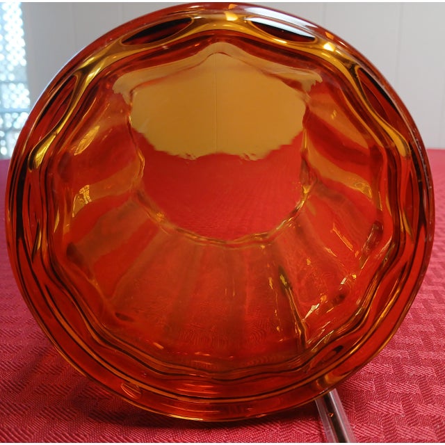 Amber Vintage Empoli Optic Glass Apothecary Jar With Circus Tent Lid, MCM For Sale - Image 8 of 8