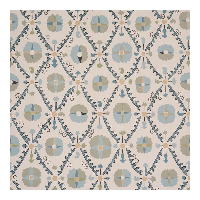 Sample - Schumacher x Johnson Hartig Amal Wallcovering in Calm Blue/Laurel Green For Sale