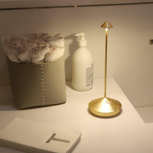 Modern Zafferano Pina Pro Rechargeable Indoor/Outdoor Cordless Table Lamp, Gold Leaf For Sale - Image 3 of 6