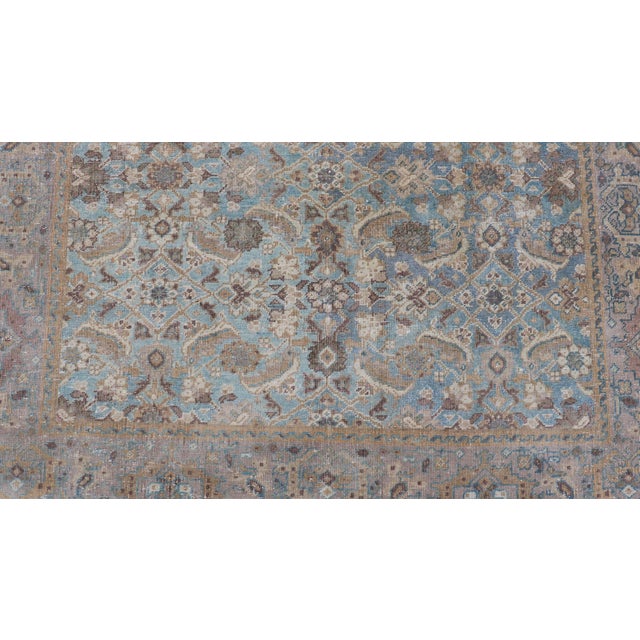 Early 20th Century Antique Persian Sultanabad in Floral All-Over Design in Light Blue With Tan 5'0 X 8'2 For Sale - Image 5 of 13