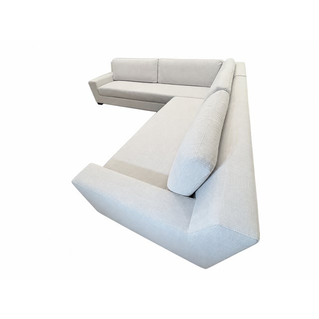 Rh Modena Track Arm Left-Arm Bench-Cushion L-Sectional – Perennials Performance Textured Linen Weave in Mist For Sale - Image 14 of 18