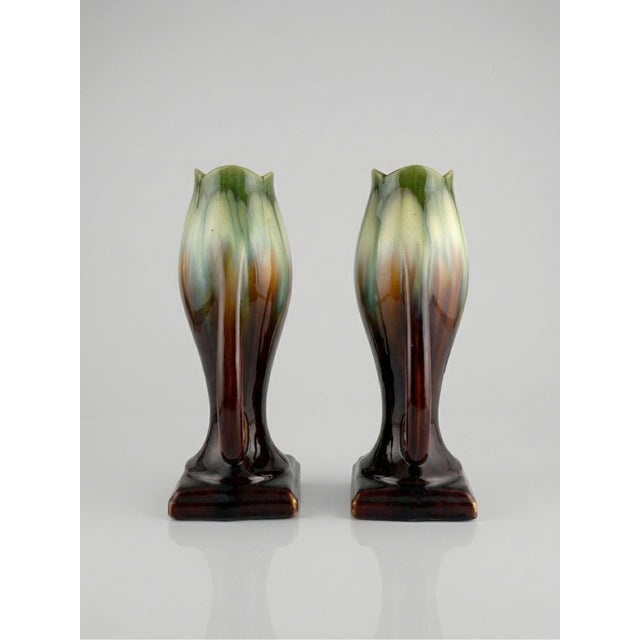 Art Deco Flame Glazed Vases from Faïencerie de Thulin, Belgium, 1940s, Set of 2 For Sale - Image 4 of 9