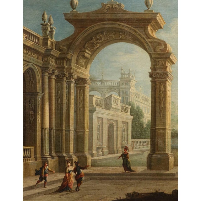 Early 18th Century Pier Francesco Garola, Architectural Capriccio Landscape, 1700, Oil on Canvas For Sale - Image 5 of 14