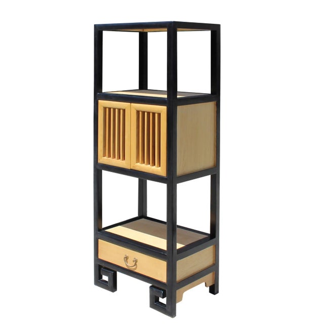 Oriental Black Rim Natural Wood Narrow Storage Display Bookcase Cabinet For Sale In San Francisco - Image 6 of 8
