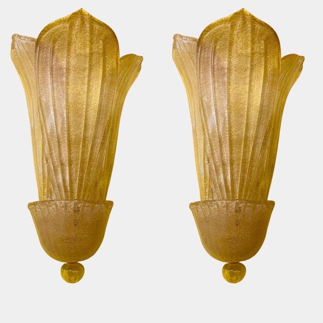 Gold Gold Leaf Murano Sconces by Barovier and Toso, Italy, 1980s, Set of 2 For Sale - Image 8 of 9