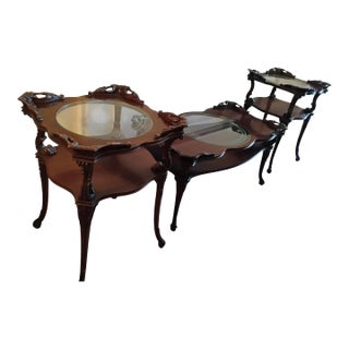 Rare Complete Set (3) of Adams Always Fine Furniture Louis XV Style Tiered Coffee Table and Matching Pair of Side Tables, Circa 1930-40s. For Sale