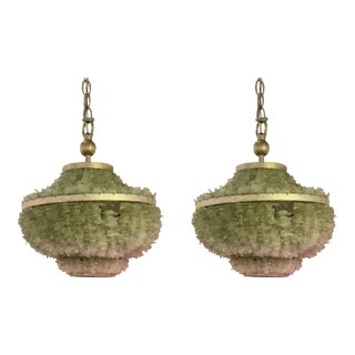 Currey & Co. Modern Green Sea Glass Pendant Lights - a Pair For Sale