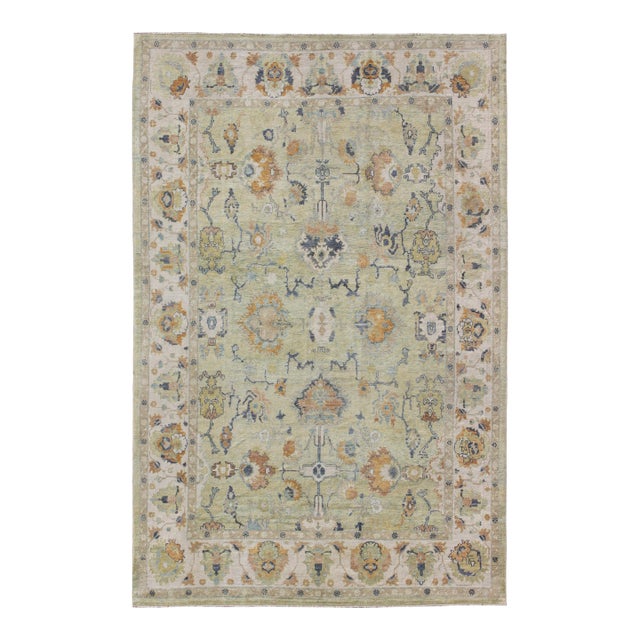 Long Oushak Rug in Light Green by Keivan Woven Arts 10'9 X 16' For Sale