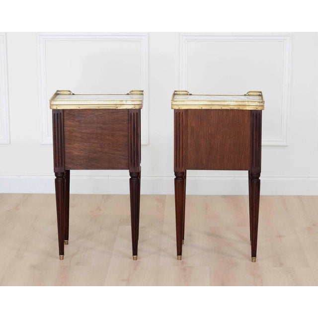 Brown Pair of French 20th Century Louis XVI Style Marble-Top Bedside Tables For Sale - Image 8 of 9