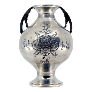 Silver Vase with Engraved Floral Motifs For Sale