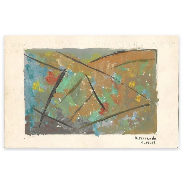 Géométries is an original oil drawing on watermarked paper, realized by the French artist Ph. Ferrando. Signed and dated...