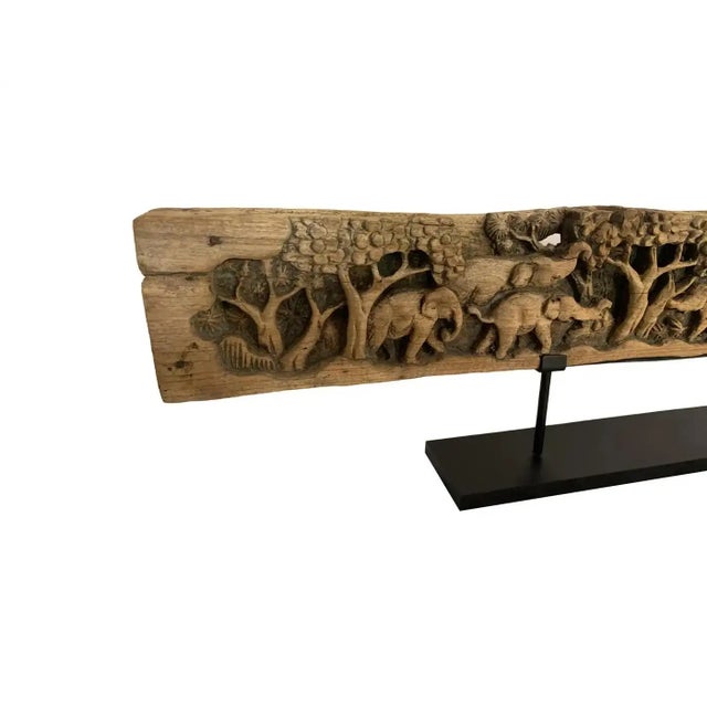 Balinese Temple Panel Elephant Carving Mounted on Metal Stand C. 1920 For Sale - Image 6 of 6