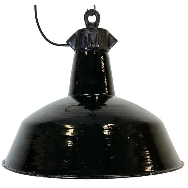 Industrial Black Enamel Factory Lamp with Cast Iron Top from Elektrosvit, 1950s For Sale - Image 16 of 16
