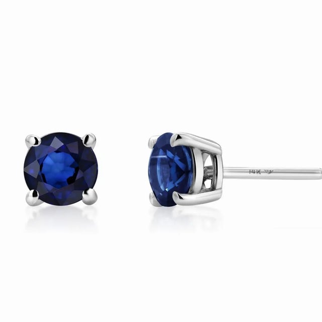 Matched Pair Round Sapphire 1.65 Carat 14 Karat White Gold 0.23 Inch Wide Stud Earrings - 2 Pieces For Sale - Image 4 of 5