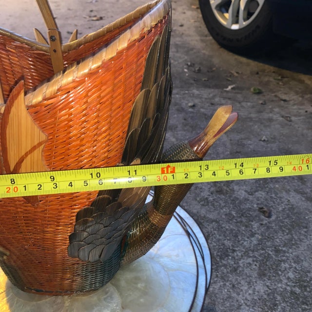 1980s Earth-Tone Double Headed Geese Basket With Handle For Sale - Image 11 of 13