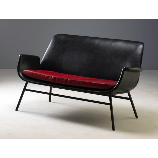 Mid-Century Modern Mid-Century Leather Two-Seat Sofa, Czechoslovakia, 1960s For Sale - Image 3 of 9