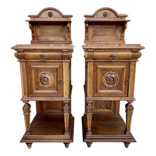 19th Century French Marble Top Bedside Tables, 1890s, Set of 2 For Sale