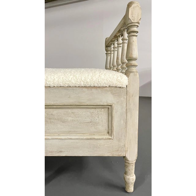 Gustavian Paint Decorated Storage Bench, New Wool Shearling, Sweden, 19th C. For Sale - Image 10 of 13