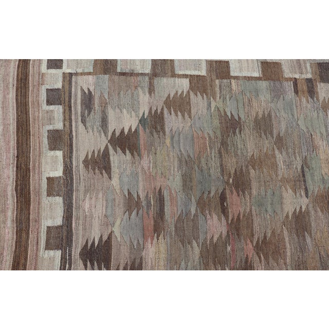 Taupe Vintage Turkish Kars Kilim in Soft Taupe, Sage Green, Sand, and Warm Cocoa For Sale - Image 8 of 15