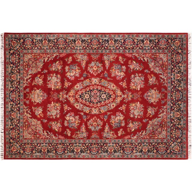 Blue Medallion Elegant 1990's Pak-Persian Red/Blue Wool Rug - 6'0'' X 9'3'' For Sale - Image 8 of 9