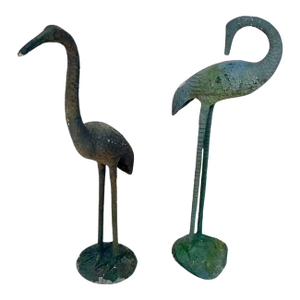 Large Cast Metal Cranes, a Pair