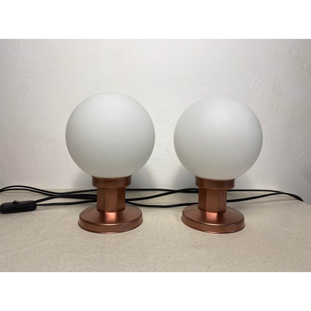 White Mid-Century Modern Space Age Opal Glass Globe Table Lamps from Kaj, Former Yugoslavia, 1970s, Set of 2 For Sale - Image 8 of 10