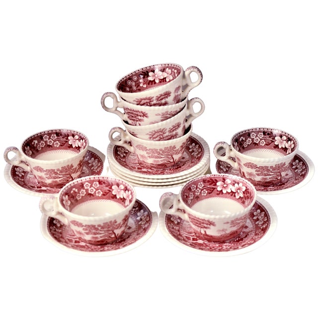 Burgundy Spode Tower Cups & Saucers Set of 8 Chairish