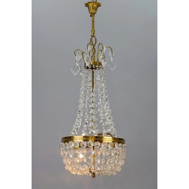 Vintage Brass and Crystal Glass Basket Chandelier For Sale - Image 14 of 15