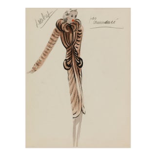 Vintage French Fashion Art Print – Brown Art Deco Illustration, 36" X 48" For Sale