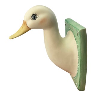 Vintage Ceramic Duck Head Wall Hang Trophy Style Whimsy Nursery Maximalist 3d For Sale