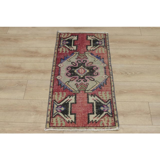 1970s Turkish Vintage Hand Knotted Red Oushak Doormat Rug For Sale - Image 10 of 10