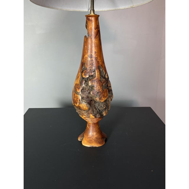 Brown Mid-Century Brutalist Sculptural Table Lamp in Burl Wood, France, 1960s For Sale - Image 8 of 14