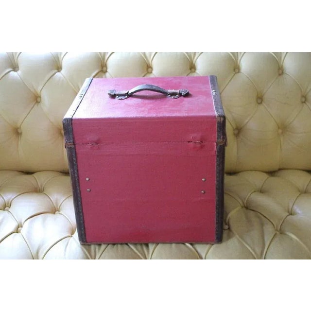 Red Cube Shape Red Canvas Trunk, 1930s For Sale - Image 8 of 15