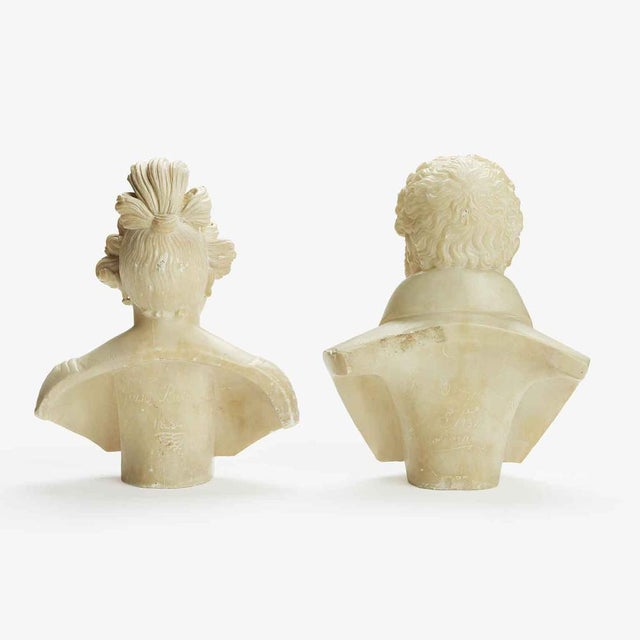 Giuseppe Benassai, Busts, 1884, Alabaster, Set of 2 For Sale - Image 4 of 9