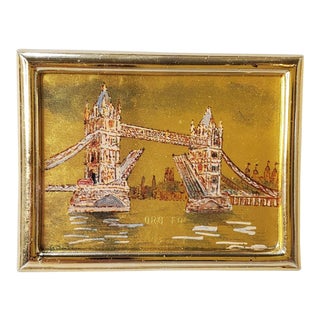 1980s London Tower Bridge 23k Gold Leaf Miniature Lithograph For Sale