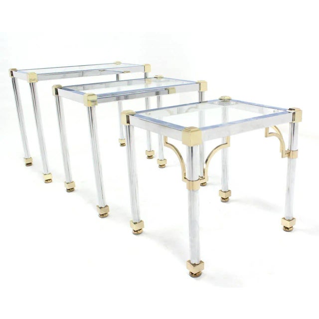 Brass Mid 20th Century Vintage Mid Century Chrome and Brass Nesting Tables - Set of 3 For Sale - Image 8 of 11
