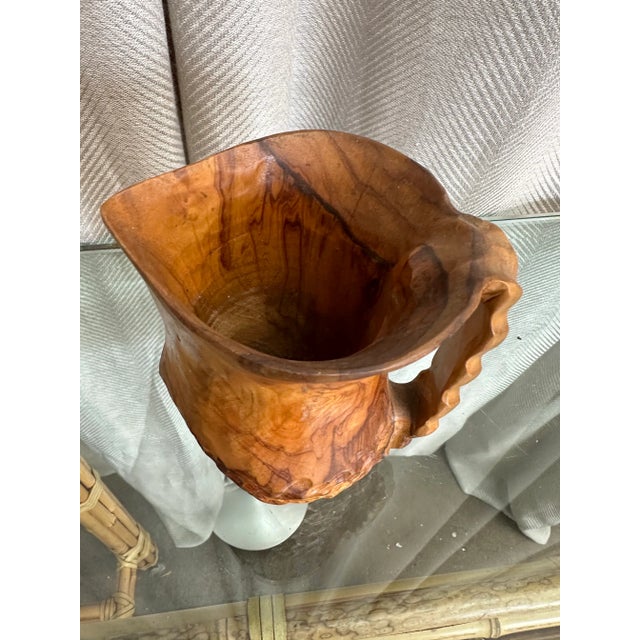 Hand Carved Olive Pitcher For Sale - Image 4 of 5