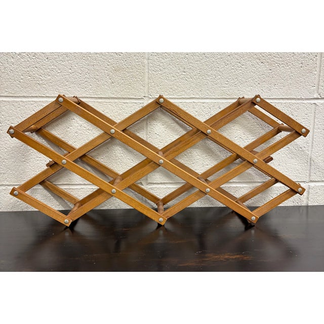 Late 20th Century Vintage Traditional Accordion Expanding Folding 8 Bottle Wood Wine Rack For Sale - Image 5 of 7
