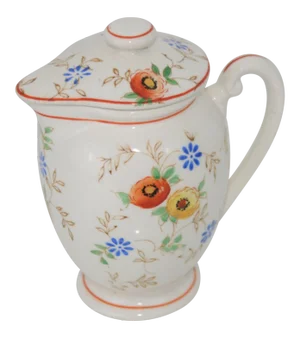 Antique Hand Painted Ceramic Floral Design Lidded Pitcher