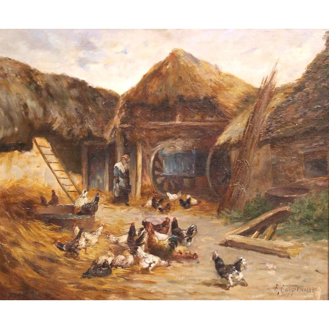 French 19th Century French Farmyard Oil Painting With Chickens Signed E. Coppenolle For Sale - Image 3 of 13