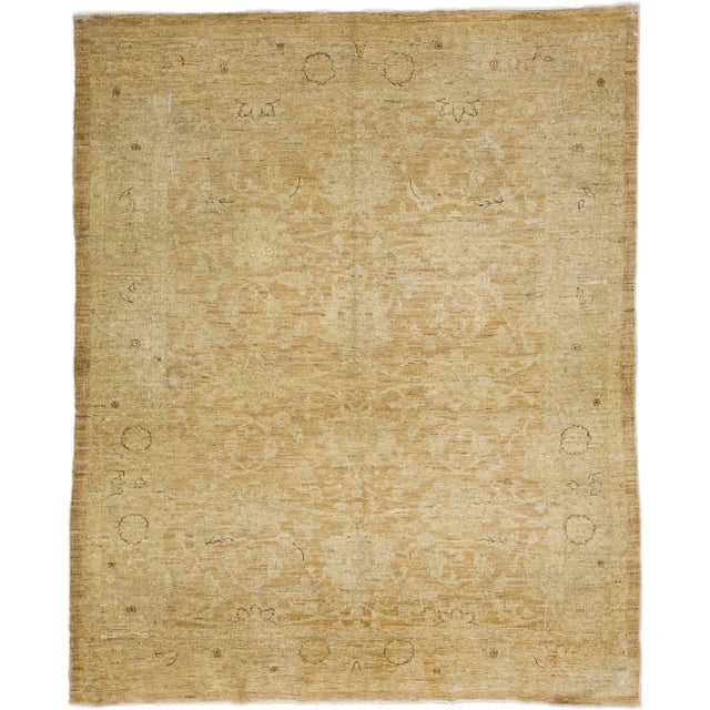 Tan Modern Tabriz Style Handmade Floral Wool Rug For Sale - Image 13 of 13