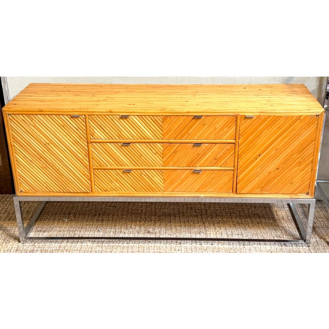 Mid-Century Modern 1970s Milo Baughman Split Bamboo, Pencil Reed and Chrome Credenza / Sideboard For Sale - Image 3 of 10